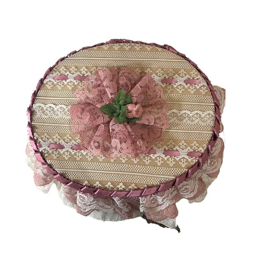 Victorian Handmade Lace Sewing Notions Trinket Box Jewelry VTG 8" Granny Core - Picture 2 of 12